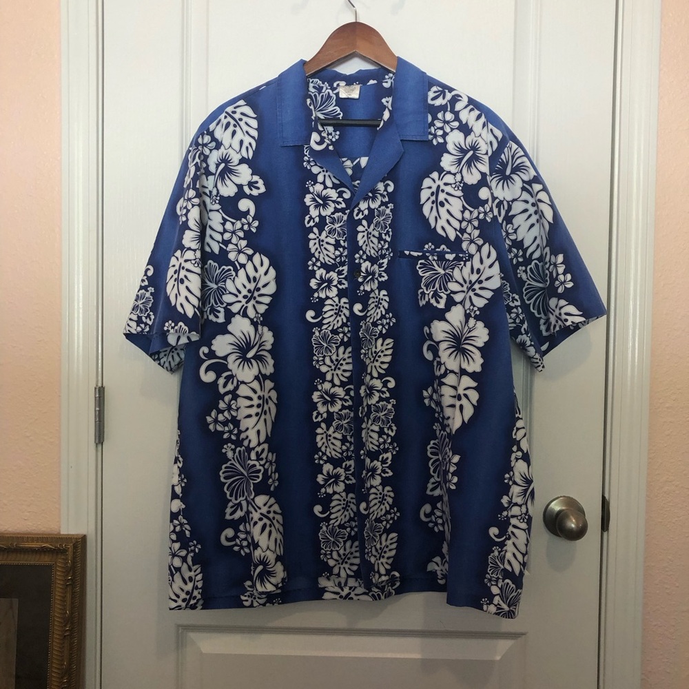 Men's Blue Hawaiian Button Down Shirt